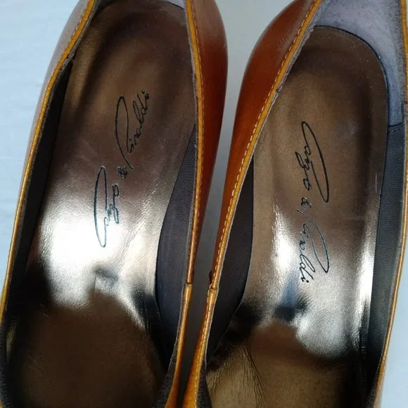 5 - 5.5 CANGO & RINALDI Italy Leather shoes low heel Y2K Ochre Yellow - Picture 7 of 13